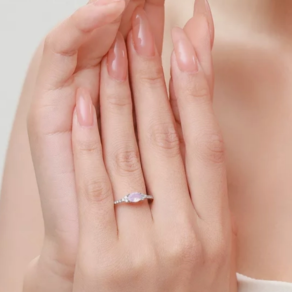 **Dainty 925 Pink Moonstone Ring Size 6 (NEW)** - Picture 3 of 5